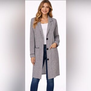 Nine West Long Black & White Blazer with Notched Lapels Size Small